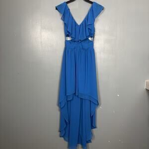 NWT ARDEN B XS Scuba Blue Ruffled V Neck Chiffon Dress Date Dance 2 0 New